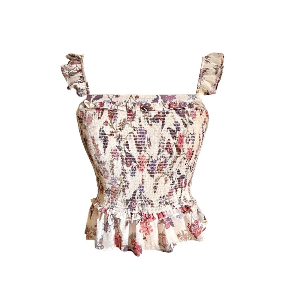 NWT// Boho Cream Floral Smocked Tank Top Orig.$115 Size S